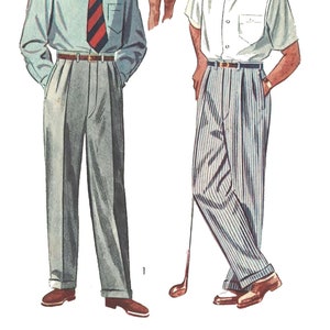 Vintage 1950's Sewing Pattern: Mens Pants Slacks Trousers Shorts  Multi-sizes 