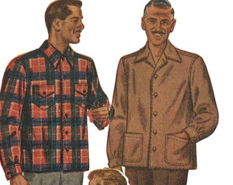 Wykrój do szycia z lat 40. XX wieku: koszula męska z podwójnym karczkiem – dostępne różne rozmiary