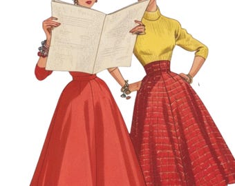 PDF - Vintage 1950s Pattern - High Waisted Skirt - it has pockets! - Waist: 30” (76.2cm) - Download