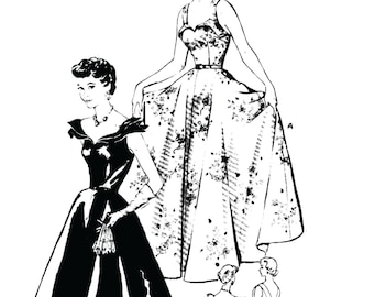 PDF - Vintage 1950s Sewing Pattern – Evening Cuffed Bodice 'Diana' Dress - Bust 38” (96.5cm) - Download