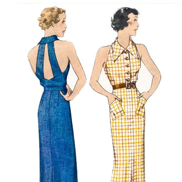 Patron de couture vintage des années 30, robe de sport et veste - Buste : 34 po. (86,4 cm)