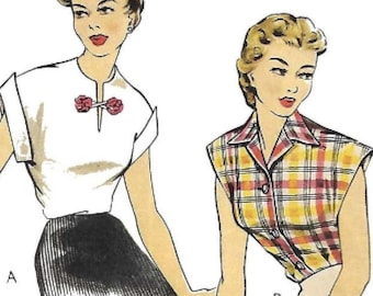 PDF - 1940's Sewing Pattern: Easy to Sew Blouse, Top, Two styles  - Bust 36" - Instantly Print at Home