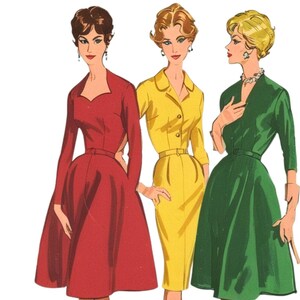 PDF - Vintage 1950s Pattern –Trio of Dresses, Quick & Easy - Bust: 36” (91.4cm) - Download
