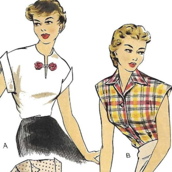 PDF - 1940's Sewing Pattern: Easy to Sew Blouse, Top, Two styles  - Bust 36" - Instantly Print at Home