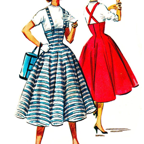 Vintage 1950s Sewing Pattern, One-pattern-piece Skirt & Suspenders - Waist: 28” (71cm)