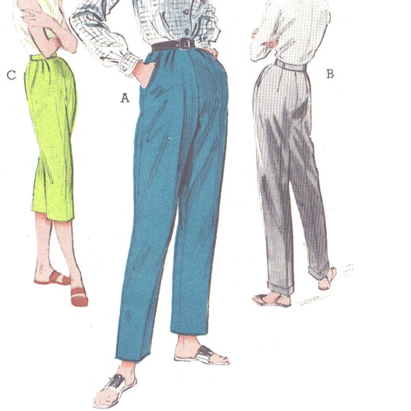 PDF - 1950's Pattern, 1950s Pattern, Women's Pedal Pusher Trousers, Cigarette Pants - Waist 26" (66cm) - Instantly Print at Home