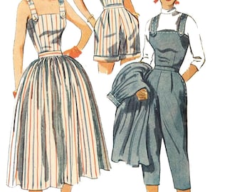 PDF - Vintage Reproduction 1950's Sewing Pattern 2 Piece Play Suit Pants Shorts Top Skirt - Bust 30" (76.2cm) - Instantly Print at Home