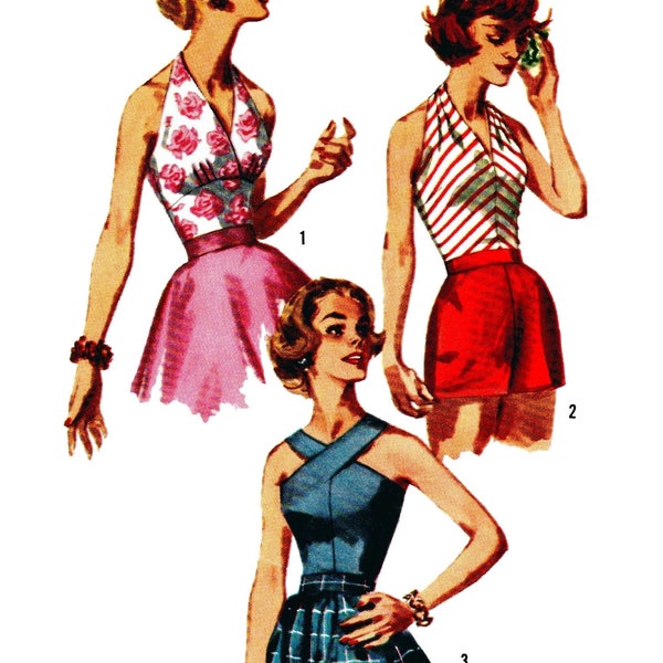PDF - Vintage 1950s Sewing Pattern - Set of Halter Blouses - Bust: 34” (86.3cm) - Download