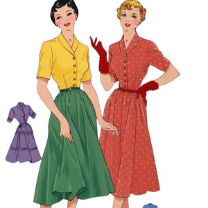 Vintage 1940er / 50er Jahre Schnittmuster: Zwei hübsche Tee-Kleider - mehrere Größen