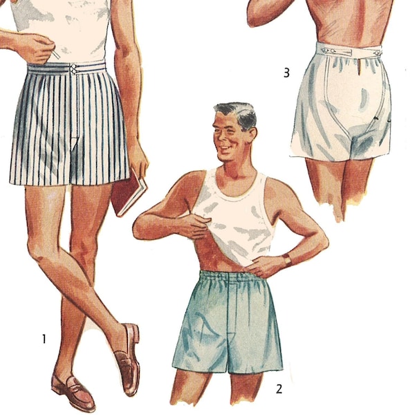 PDF - Vintage 1950's Sewing Pattern: Men's Underwear - Waist 34" (86.4 cm) - Instantly Print at Home