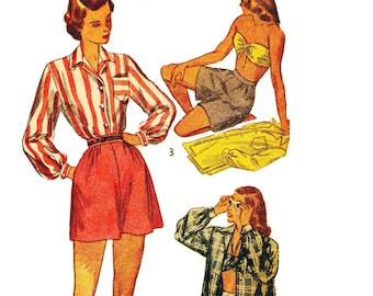 Combishort trois pièces vintage des années 40 comprenant une chemise, un soutien-gorge et un short - Poitrine : 76,2 cm (30 po.)