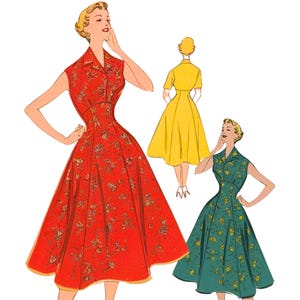 PDF - Vintage 1950s Pattern – Sleeveless Dress, High Waisted & Collared - Bust: 42” (106.7cm) - Download