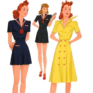 PDF - Vintage 1940&#39;s Sewing Pattern: Sailor Playsuit, with High Waist Shorts - Bust 28” (71.2cm)  - Download