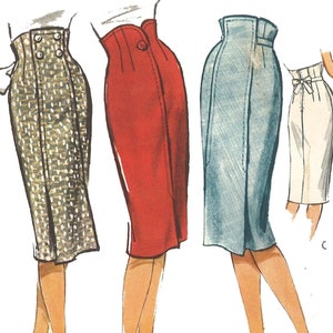 PDF - Vintage 1950's Sewing Pattern: Hollywood Pencil Skirt. High Waist - 26” - 36.5" (66cm - 93cm) - Instantly Print at Home