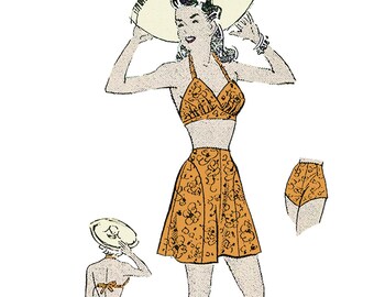 Vintage 1940's Sewing Pattern: Play Suit, Bra, Shorts and Pants - Bust 34” (86cm)