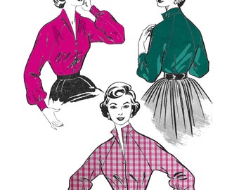 Vintage 1950&#39;s Sewing Pattern: Raglan Blouse, Adaptable Collar - Bust 38&quot; (96.5cm)