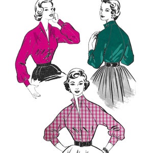 Vintage-Schnittmuster aus den 1950er Jahren: Raglanbluse, anpassbarer Kragen – Brustumfang 38&quot; (96,5 cm)