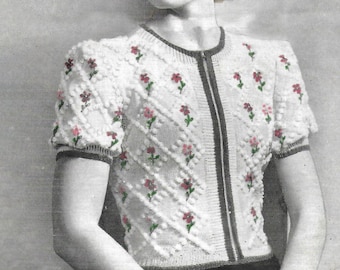 PDF - 1940's Bestway 826 Knitting Pattern Women's Tyrolean Jumper Rare Flowers - Instantly Print at Home