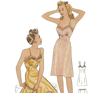PDF - Vintage 1940s Sewing Pattern: Pretty Slip & Knickers Lingerie - Bust 34&quot; (86.4cm)  -  Instantly Print at Home