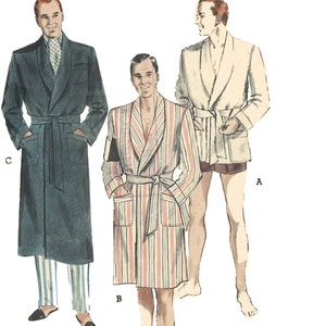 May include: Three illustrations of robes, one in a dark blue color, one in a striped pattern, and one in a white color. The illustrations are labeled A, B, and C.