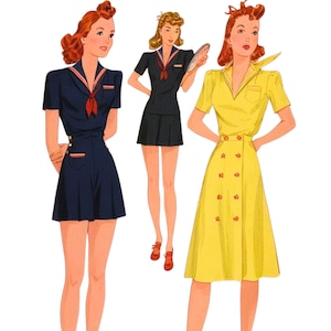 PDF - Vintage 1940&#39;s Sewing Pattern: Sailor Playsuit, with High Waist Shorts - Bust 33&quot; (84cm) - Download