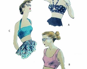 Vintage jaren 1950 naaipatroon: set rockabilly crop tops BH Beach - buste 32" (81,3 cm)