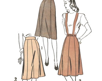 PDF - Patron de couture des années 40 : jupe de jour avec bretelles/bretelles - Tour de taille 24 po. (61 cm) - Imprimez instantanément à la maison