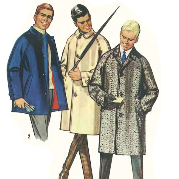 PDF - Vintage 1960's Sewing Pattern Men's Mod Coat Overcoat - Chest: 34" (86.4cm) - Instantly Print at Home