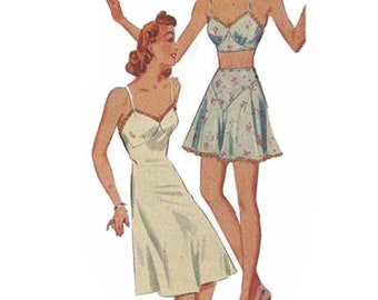 PDF - 1940s Pattern, Slip, Bra & Knickers  - Bust 34" / 86.36cm - Instantly Print at Home