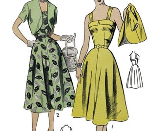 PDF - Vintage 1950s Pattern – Cuffed Bodice Sunshine Dress, Bolero Jacket - Bust: 42” (106.7cm) - Download