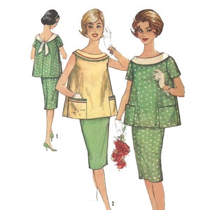 Puede incluir: Tres ilustraciones vintage de mujeres con diferentes estilos de vestidos verdes. Los vestidos son todos de largo hasta la rodilla y tienen un corte holgado y fluido. Las mujeres sonríen y parecen estar de buen humor.