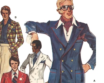 PDF - Vintage 1970s Pattern, Men's Double Breasted Blazer - Chest: 44” (111.8 cm) - Download