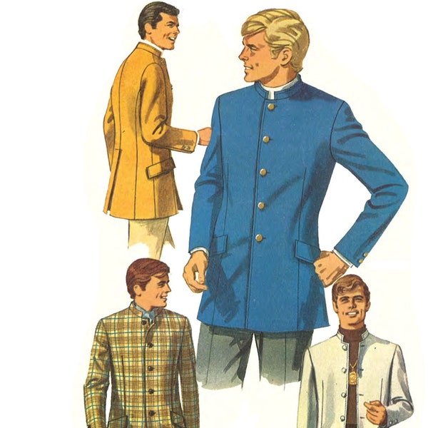 PDF - Patron de couture des années 60 : veste Nehru pour homme, coupe slim - Poitrine (84 po.) (86,4 cm) - Imprimez instantanément à la maison