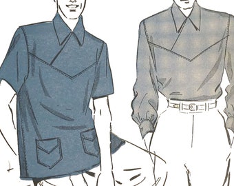 PDF - Vintage 1950's Sewing Pattern:  Men's Shirt with Front Detailing - Chest 38" (97cm) - 40" (102cm) - Instantly Print at Home