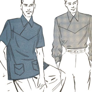PDF - Vintage 1950's Sewing Pattern:  Men's Shirt with Front Detailing - Chest 38" (97cm) - 40" (102cm) - Instantly Print at Home
