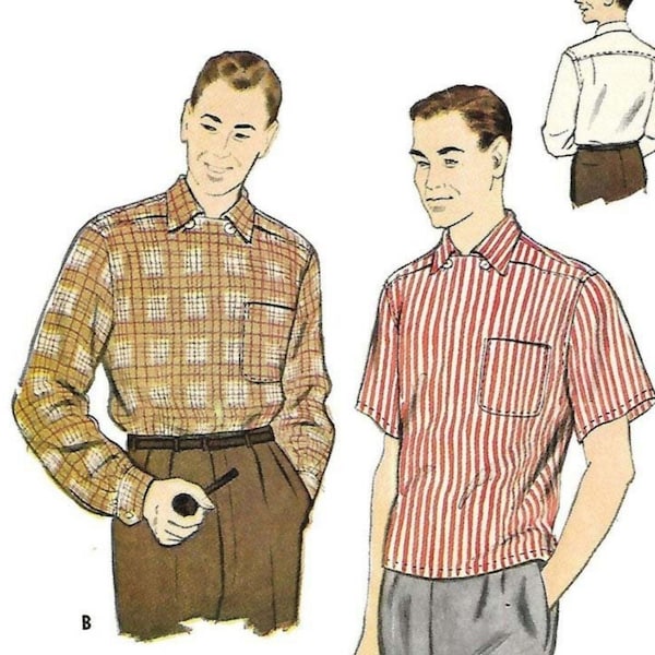 Vintage 1950's Sewing Pattern Men's Sports Shirt - Multi Sizes