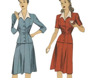 PDF - Vintage 1940's Sewing Pattern: Two-Piece Dress Suit - Bust 40” (102cm) - Instantly Print at Home