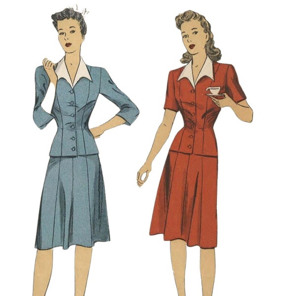 PDF - Vintage 1940's Sewing Pattern: Two-Piece Dress Suit - Bust 40” (102cm) - Instantly Print at Home