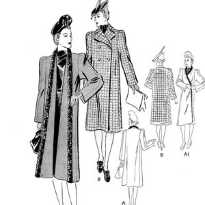 PDF - Vintage 1930's Sewing Pattern: Sophisticated Tuxedo Double Breasted Coat - Bust 34”/ 86cm - Download