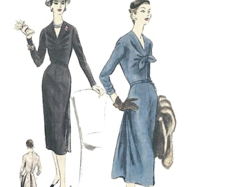 1950-tals sömnadsmönster: Slim fit klänning med veck i ryggen - Byst 102 cm