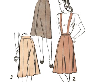 Vintage 1940s Sewing Pattern: Day Skirt with Suspenders Braces - Waist 24" (61cm)