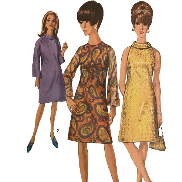 PDF - Patrón Vintage 1960s - Vestido de línea A de una pieza - Busto: 36” (91.4cm) - Impresión instantánea en casa