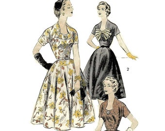 1950s Starlet Dress Sewing Pattern: Bolero-Style Fit & Flare Dress- Bust 39” (99cm)