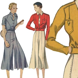 Vintage 1930's Sewing Pattern: Blouse, Split Skirt & Landgirl Jacket - Bust 32” (81.3cm)