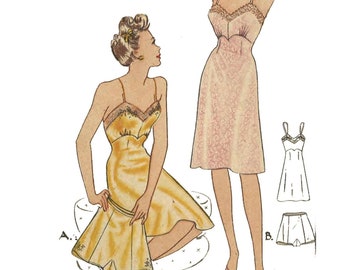 PDF - Vintage 1940s Sewing Pattern: Pretty Slip & Knickers Lingerie - Bust 36" (91.5 cm) -  Instantly Print at Home