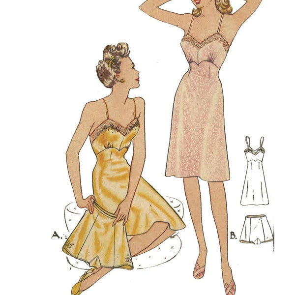 PDF - Vintage 1940s Sewing Pattern: Pretty Slip & Knickers Lingerie - Bust 36" (91.5 cm) -  Instantly Print at Home