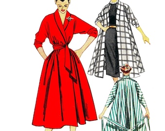 PDF - Vintage 1950s Sewing Pattern, Georgia Coat Dress, Coat and Robe - Bust: 30” – 32” (76cm -81cm) - Download