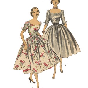 PDF - 1950's Sewing Pattern: Evening Dress with Scalloped Neckline - Bust 30” (76.2cm) - Instantly Print at Home