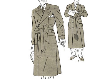 Vintage 1940s Sewing Pattern, Men's Dressing Gown, Robe with Lapels - Chest: 38” (97 cm)