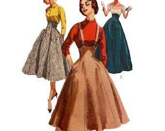 PDF - Vintage 1950s Pattern –  High waisted Suspenders Skirt, Pockets - Waist 25” (63.5cm) - Download